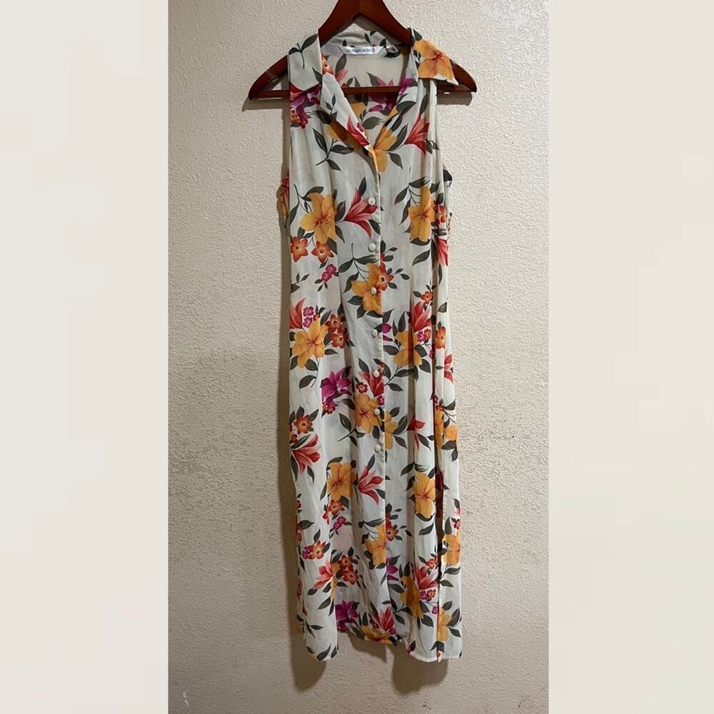 Vintage | Victoria’s Secret VS tropical floral button front collared sheer dress